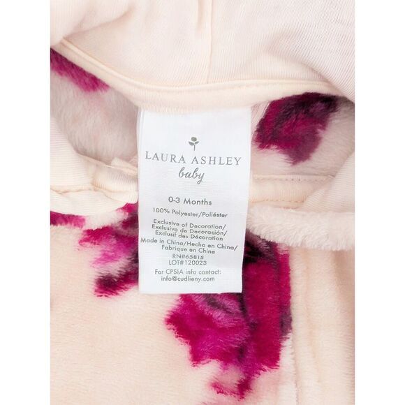 Laura Ashley Baby 0-3 Months Girls Hooded Coverall Pink Roses Print Soft Cuddle - Picture 2 of 10